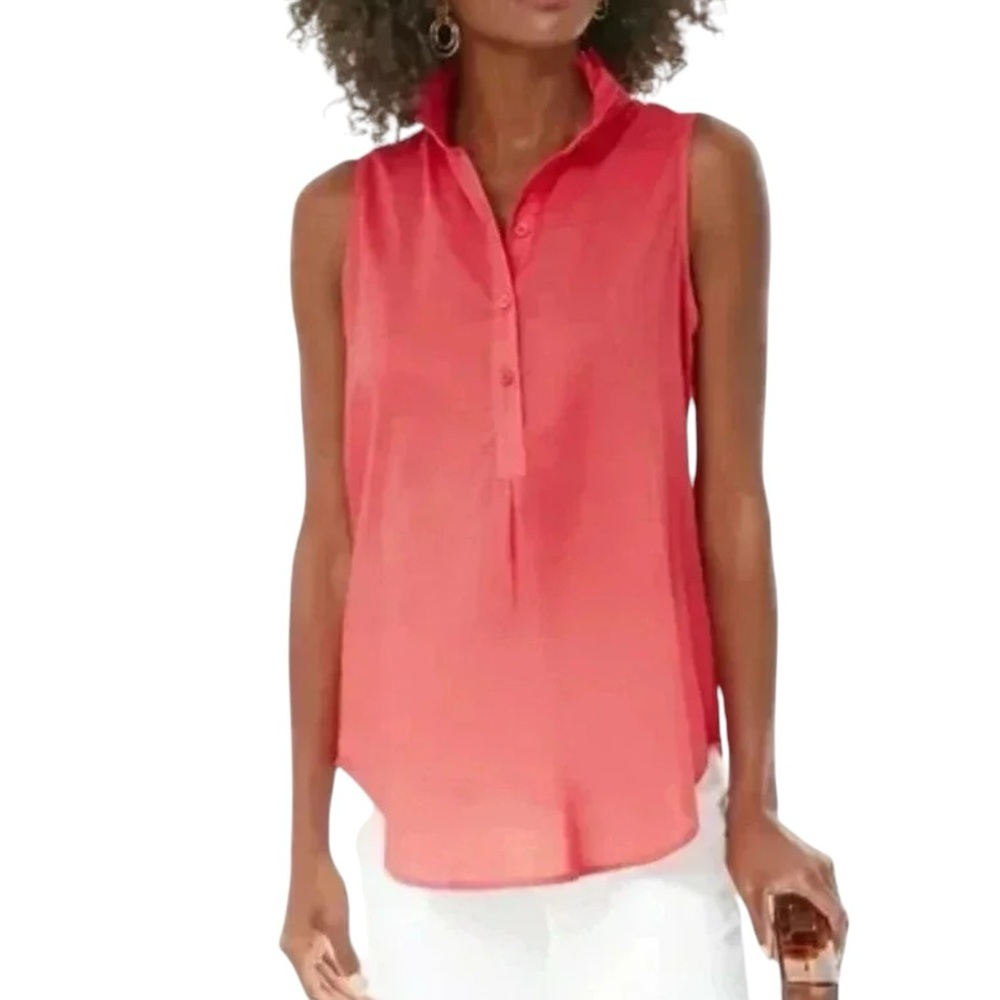 Tuckernuck Poppy Pink Sleeveless Teagan Cotton Popover Blouse Top - XXL